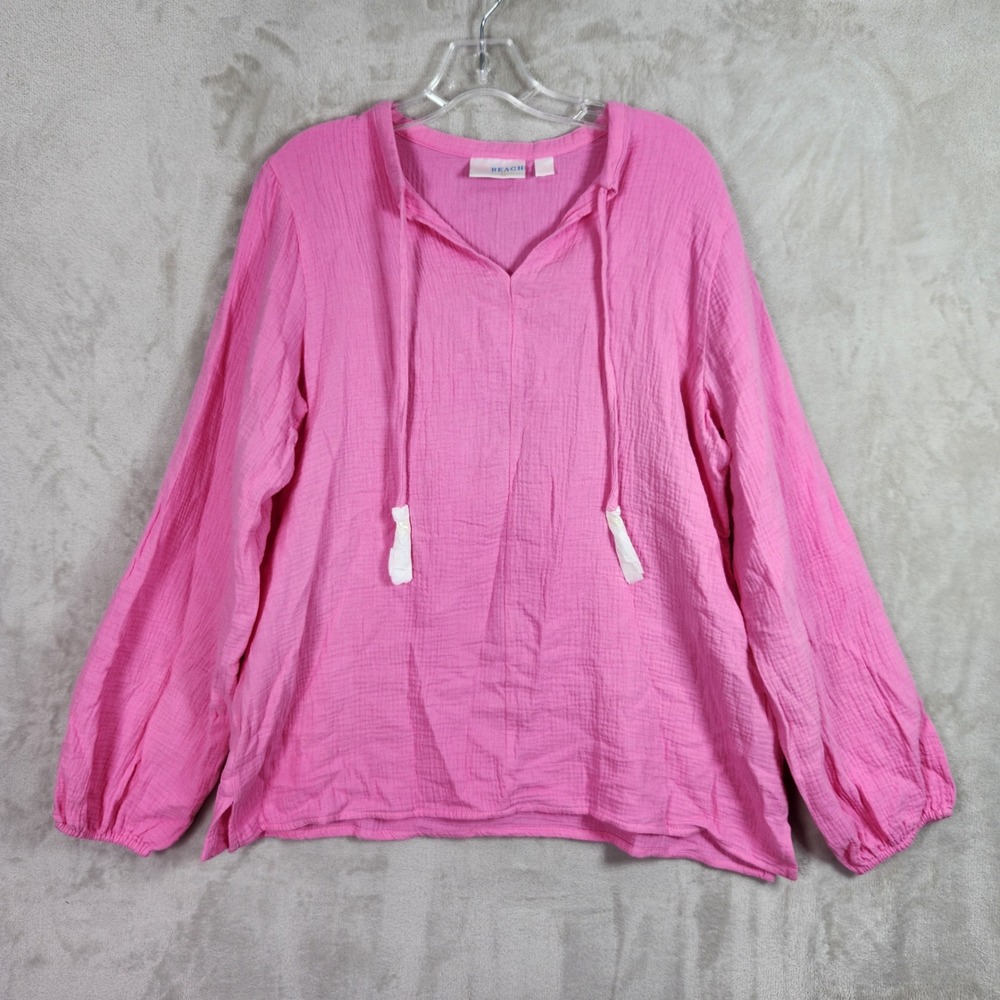 Belle‎ Kim Gravel Womens Medium Palm Beach Pink Beach Gauze Peasant Top A686033